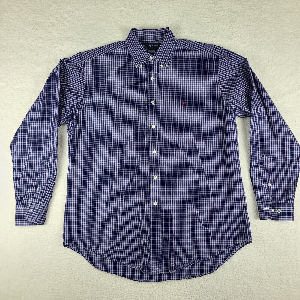 Ralph Lauren Dress Shirt Mens 16 34/35 Blue Green Purple Yarmouth Button Up VTG